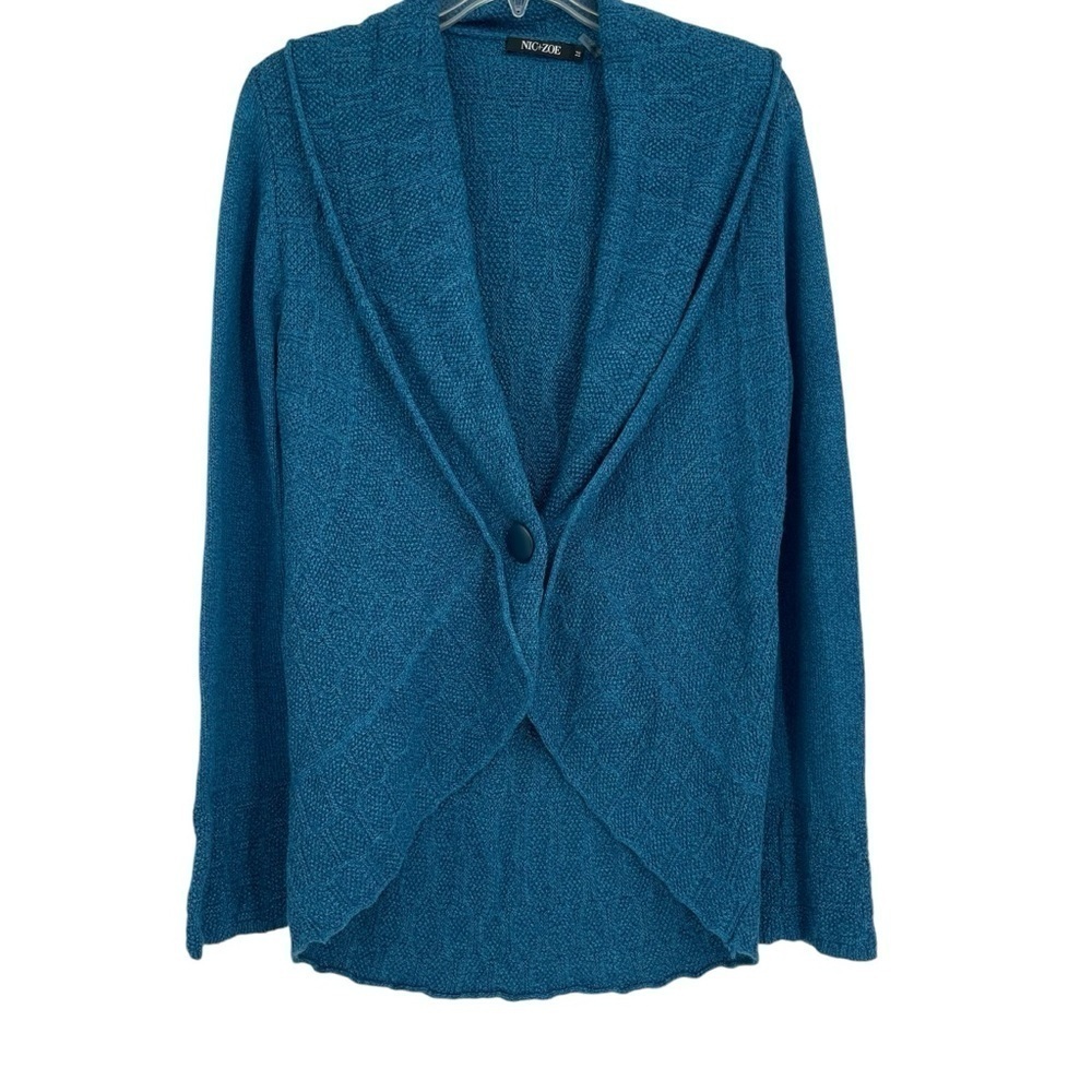 Rachel Zoe Women’s One Button Ruffle Front Cardigan Sweater Blue-green size M